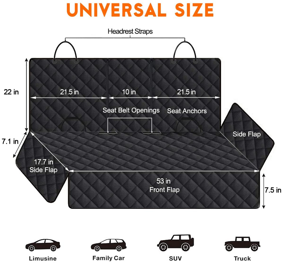 Deluxe Dog Car Seat Cover – Waterproof, Heavy-Duty Backseat Protector with Side Flaps. Fits most middle arm rests.