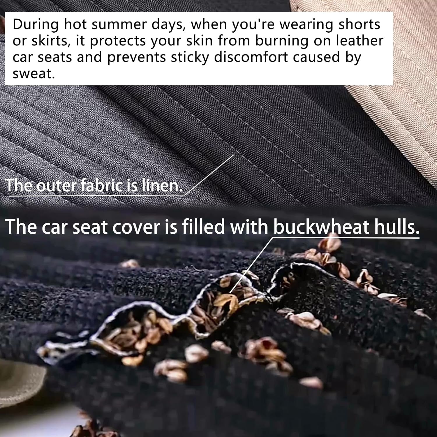Car Seat Covers,Cloth Cars Seat Covers,Universal Fabric Car Seat Covers,Front Seats Only Air Bag Compatible,Cooling Car Seat Protector,Buckwheat Hull Breathable Comfortable Ventilated,Black