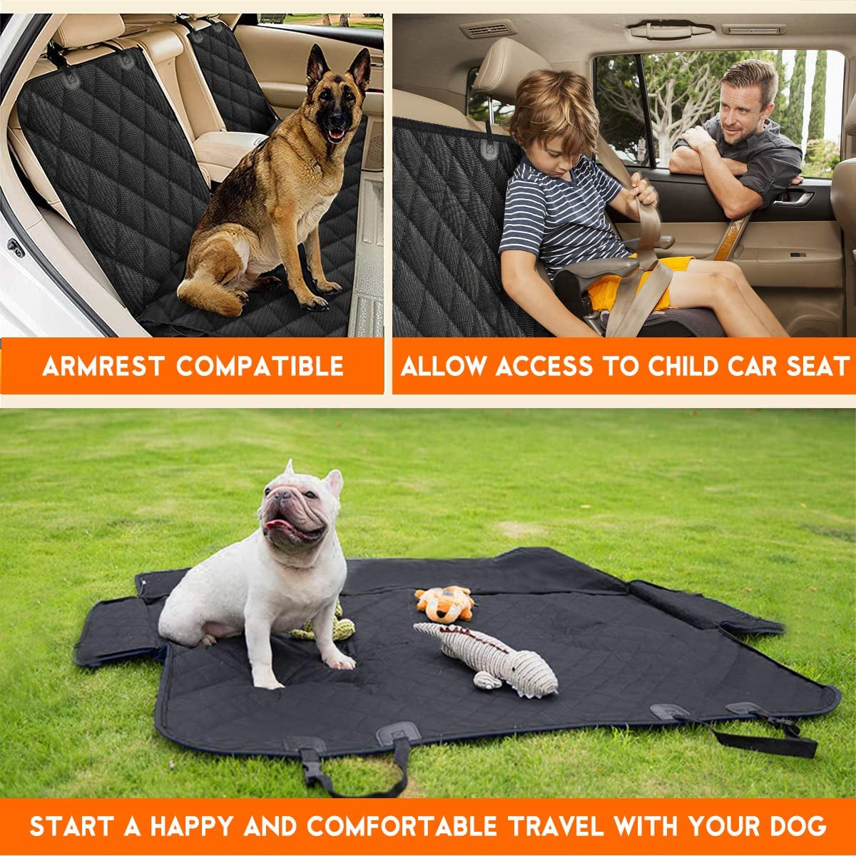 Deluxe Dog Car Seat Cover – Waterproof, Heavy-Duty Backseat Protector with Side Flaps. Fits most middle arm rests.