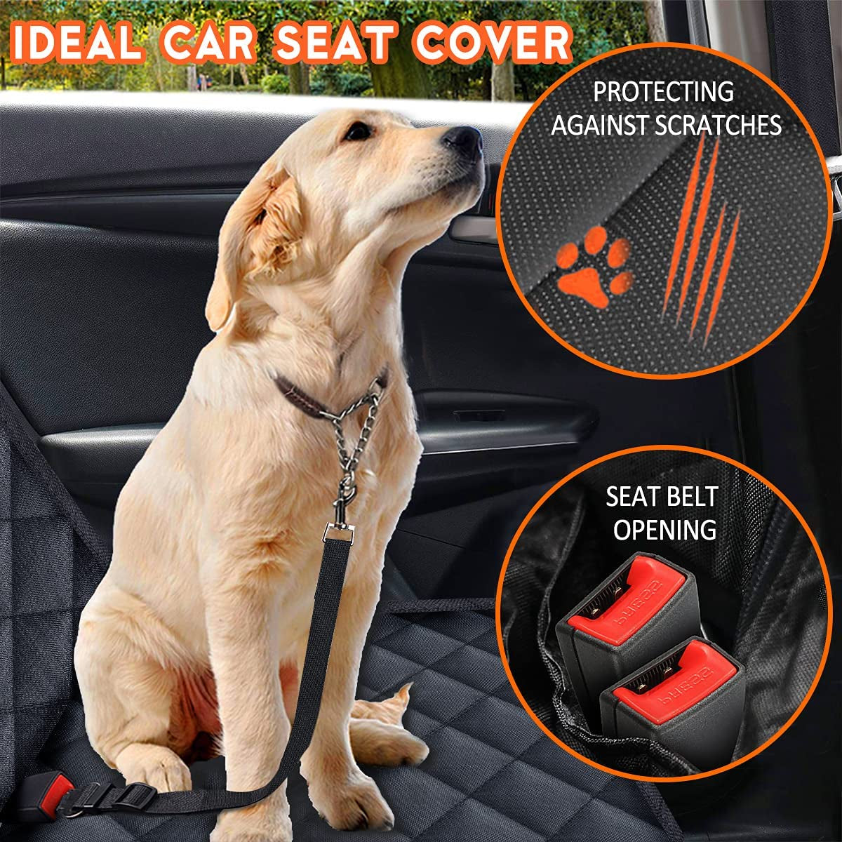 Deluxe Dog Car Seat Cover – Waterproof, Heavy-Duty Backseat Protector with Side Flaps. Fits most middle arm rests.