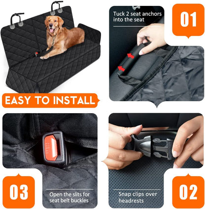 Deluxe Dog Car Seat Cover – Waterproof, Heavy-Duty Backseat Protector with Side Flaps. Fits most middle arm rests.